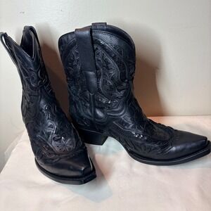 JB Dillon Black Leather Laser Cut Sequin Western Cowboy Boots JBRP2017B 12B